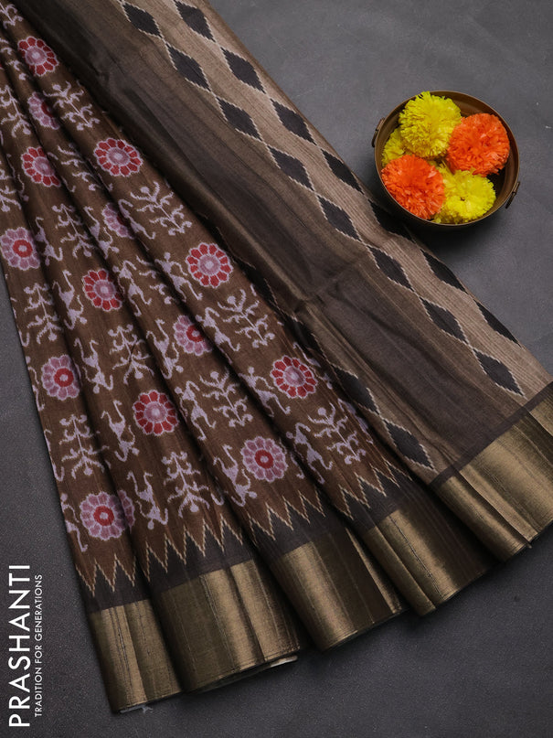 Semi matka saree mehendi green with allover patola prints and zari woven border