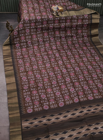 Semi matka saree mehendi green with allover patola prints and zari woven border