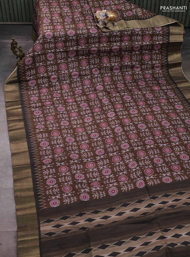 Semi matka saree mehendi green with allover patola prints and zari woven border
