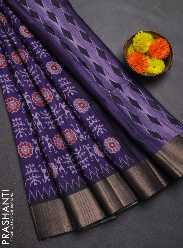 Semi matka saree violet with allover patola prints and zari woven border