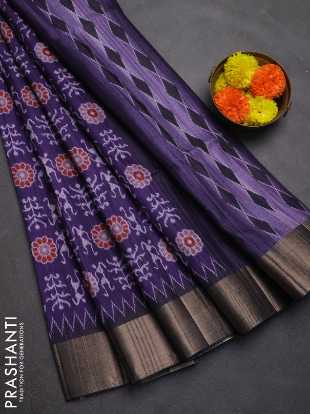 Semi matka saree violet with allover patola prints and zari woven border