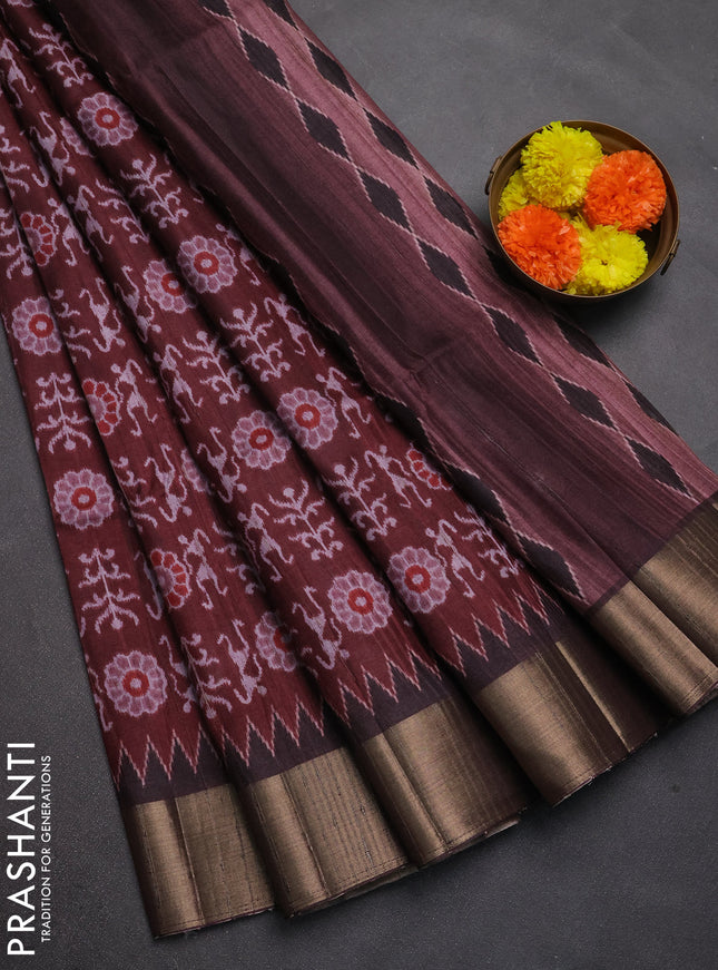 Semi matka saree deep maroon with allover patola prints and zari woven border