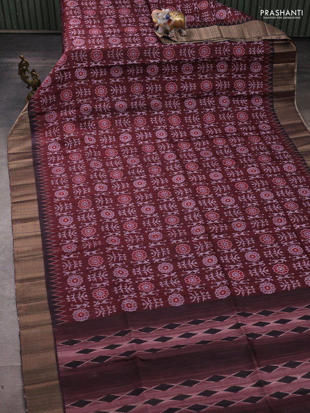 Semi matka saree deep maroon with allover patola prints and zari woven border