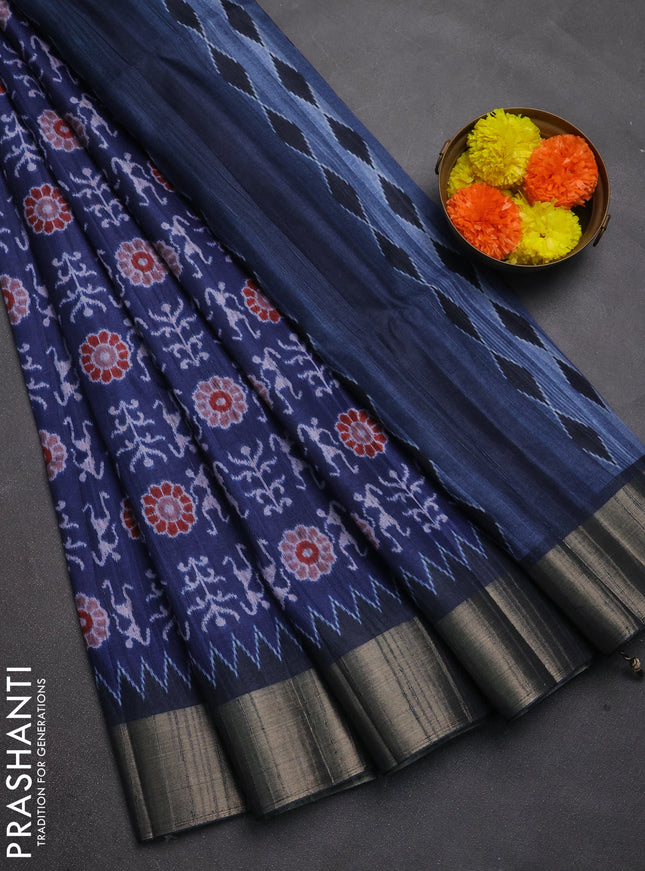 Semi matka saree navy blue with allover patola prints and zari woven border