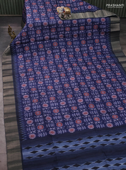 Semi matka saree navy blue with allover patola prints and zari woven border