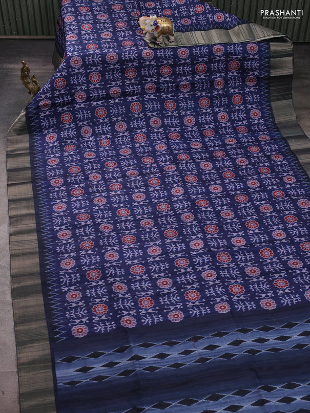 Semi matka saree navy blue with allover patola prints and zari woven border
