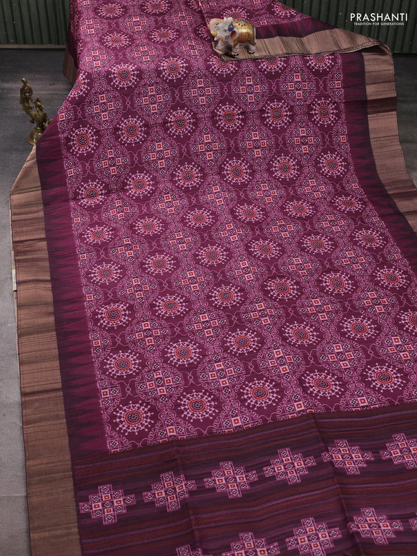 Semi matka saree wine shade and deep purple with allover patola prints and zari woven border