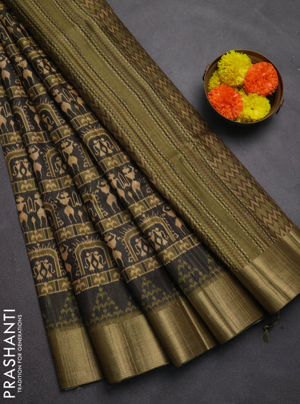Semi matka saree mehendi green and olive green with allover patola prints and zari woven border