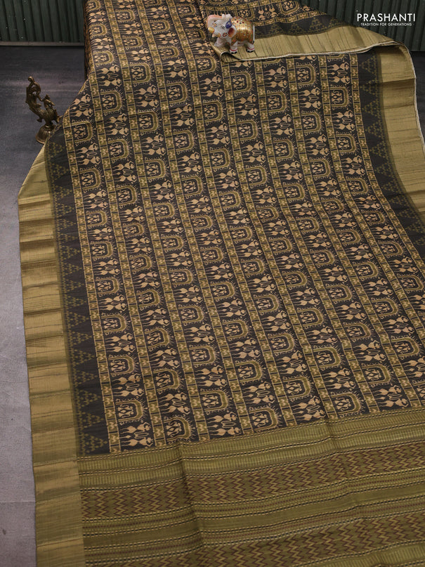 Semi matka saree mehendi green and olive green with allover patola prints and zari woven border