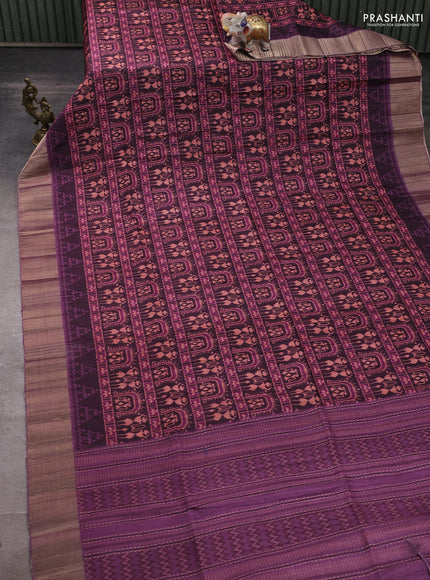 Semi matka saree coffee brown and pink with allover patola prints and zari woven border