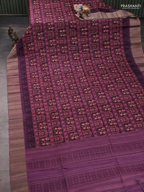 Semi matka saree coffee brown and pink with allover patola prints and zari woven border