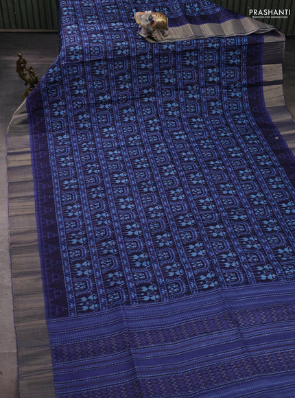 Semi matka saree blue with allover patola prints and zari woven border