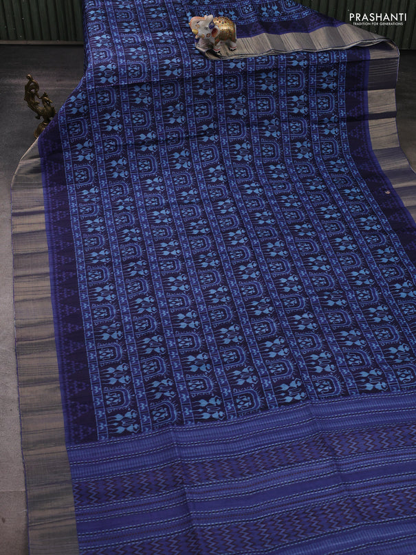 Semi matka saree blue with allover patola prints and zari woven border