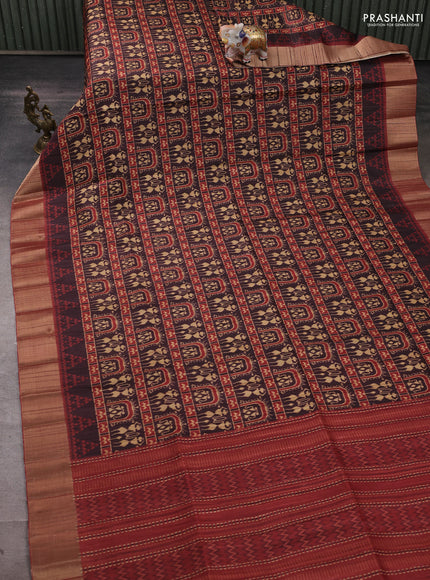 Semi matka saree coffee brown and maroon with allover patola prints and zari woven border