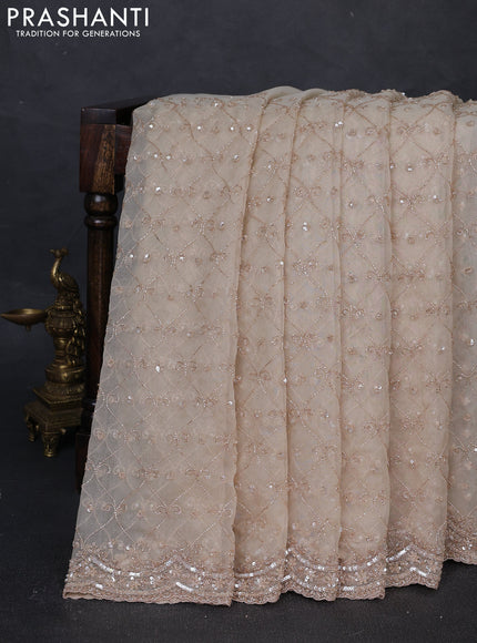 Organza Saree beige with cut beads & sequin embroidery work
