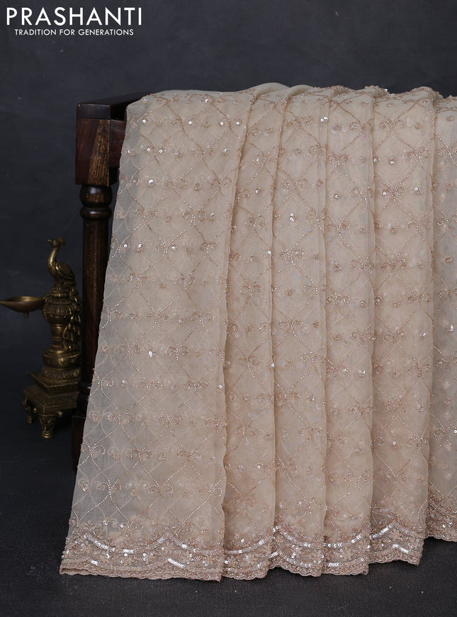 Organza Saree beige with cut beads & sequin embroidery work