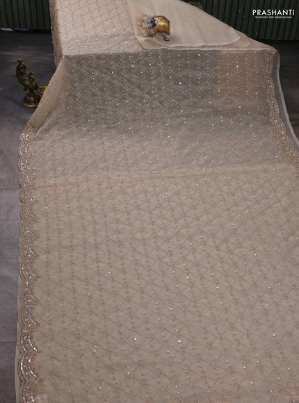 Organza Saree beige with cut beads & sequin embroidery work