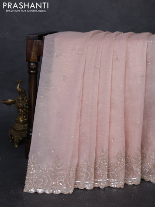 Crush tissue silk saree mild peach with sequin embroidery work
