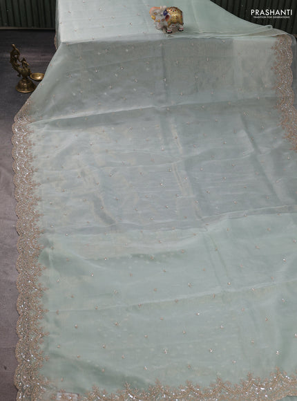 Crush tissue silk saree mild teal with cut beads & sequin embroidery work