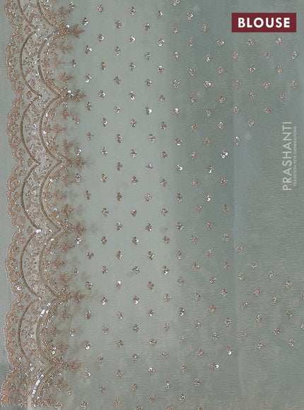 Crush tissue silk saree mild teal with cut beads & sequin embroidery work