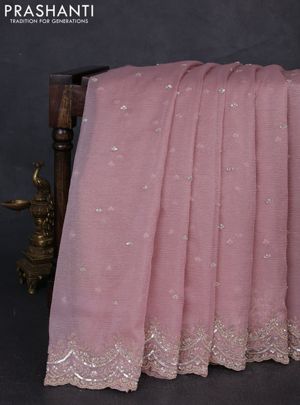 Crush tissue silk saree pastel pink with cut beads & sequin embroidery work