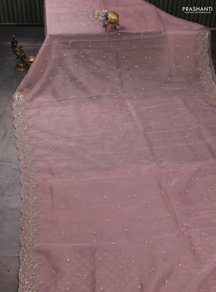 Crush tissue silk saree pastel pink with cut beads & sequin embroidery work