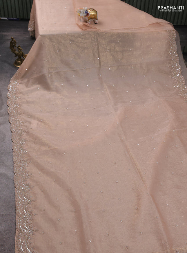 Crush tissue silk saree sandal with cut beads & sequin embroidery work