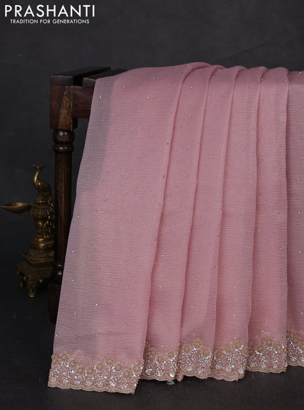 Crush tissue silk saree light pink with stone & sequin embroidery work