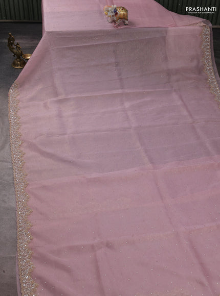 Crush tissue silk saree light pink with stone & sequin embroidery work