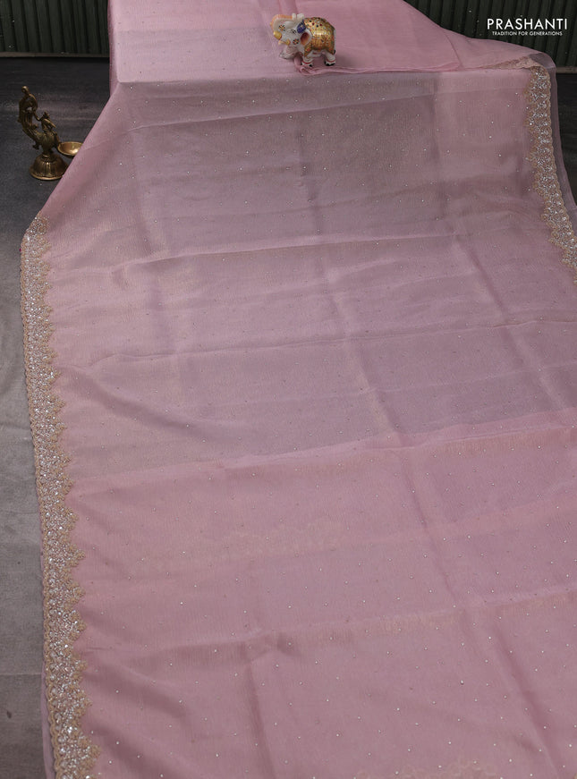 Crush tissue silk saree light pink with stone & sequin embroidery work