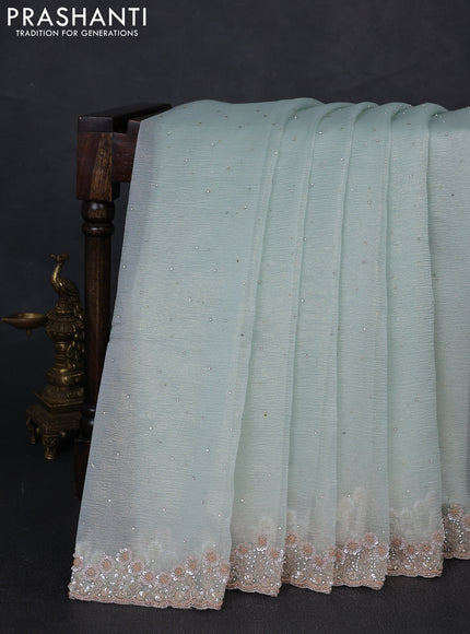 Crush tissue silk saree mild teal with stone & sequin embroidery work