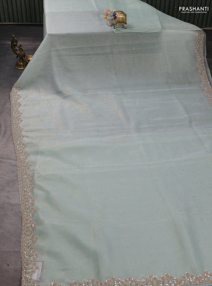 Crush tissue silk saree mild teal with stone & sequin embroidery work