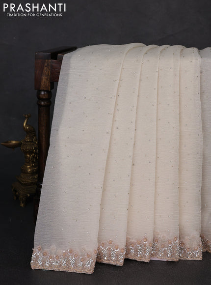 Crush tissue silk saree cream with stone & sequin embroidery work
