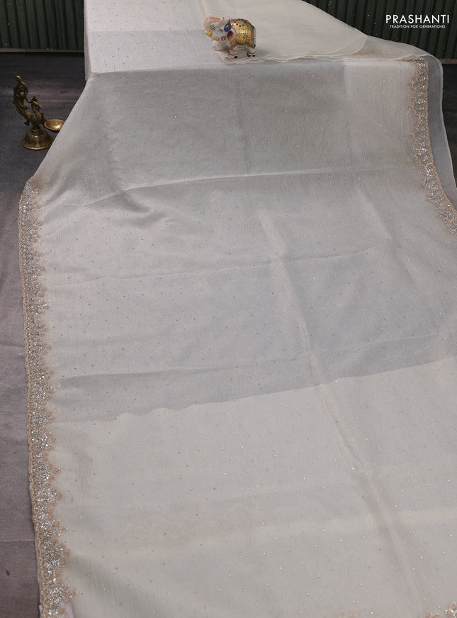 Crush tissue silk saree cream with stone & sequin embroidery work