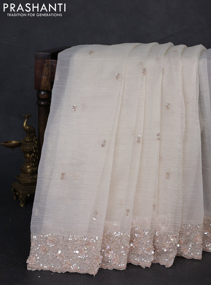 Crush tissue silk saree cream with cut beads & sequin embroidery work