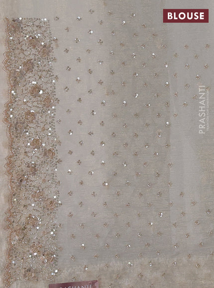 Crush tissue silk saree cream with cut beads & sequin embroidery work