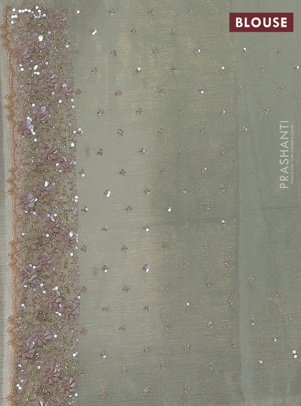 Crush tissue silk saree pista green with cut beads & sequin embroidery work