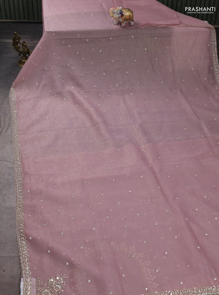 Crush tissue silk saree pastel pink with cut beads & sequin embroidery work