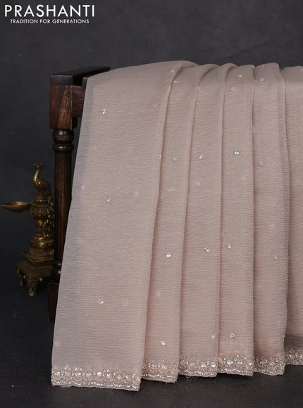 Crush tissue silk saree beige with cut beads & sequin embroidery work