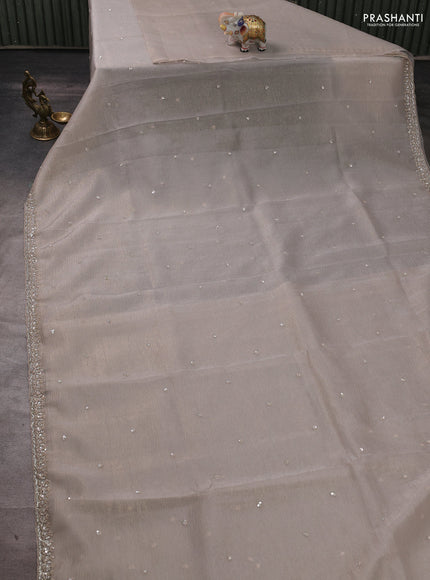 Crush tissue silk saree beige with cut beads & sequin embroidery work