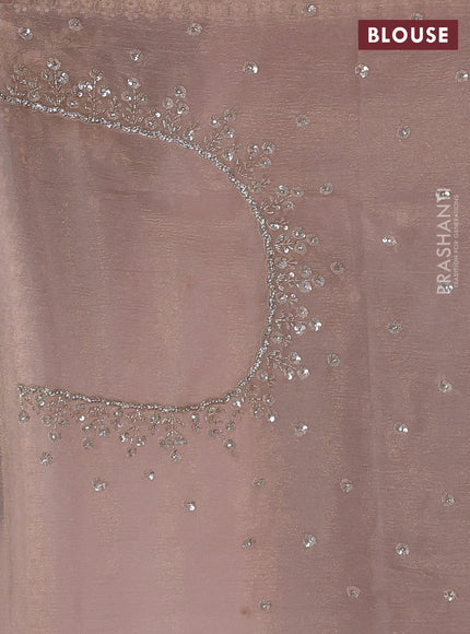 Crush tissue silk saree peach shade with cut beads & sequin embroidery work