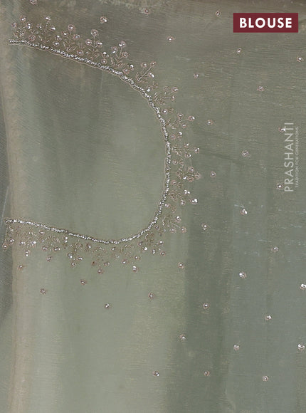 Crush tissue silk saree pista green with cut beads & sequin embroidery work