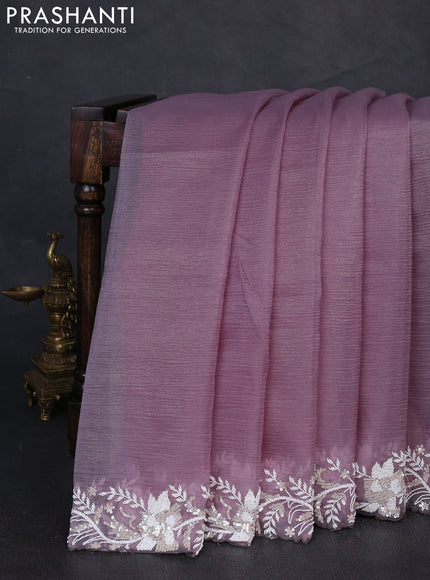 Crush tissue silk saree grey with cut beads & sequin embroidery work