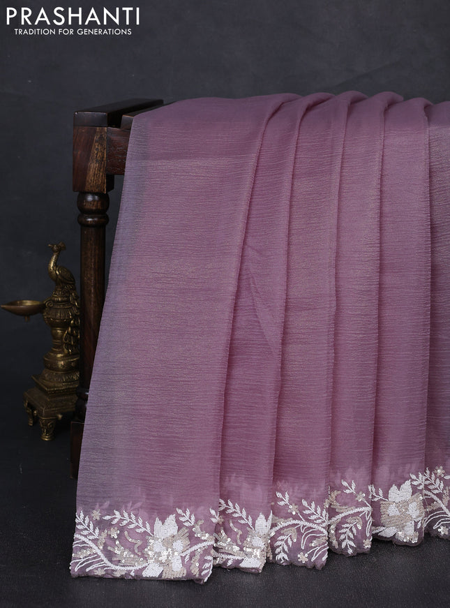 Crush tissue silk saree grey with cut beads & sequin embroidery work
