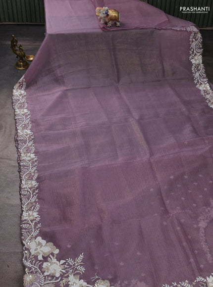 Crush tissue silk saree grey with cut beads & sequin embroidery work