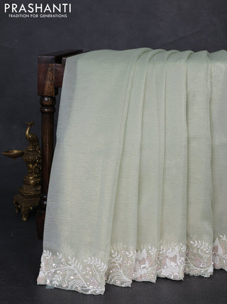 Crush tissue silk saree pista green with cut beads & sequin embroidery work