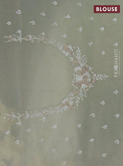 Crush tissue silk saree pista green with cut beads & sequin embroidery work