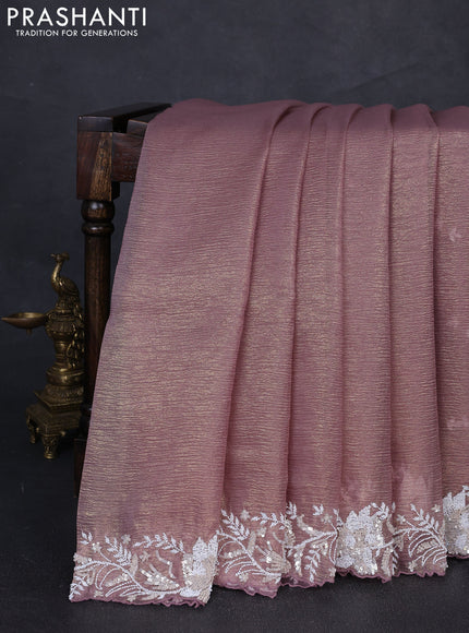 Crush tissue silk saree pastel pink with cut beads & sequin embroidery work