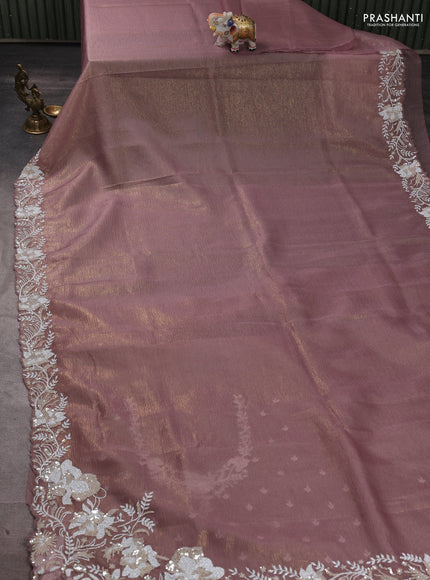 Crush tissue silk saree pastel pink with cut beads & sequin embroidery work