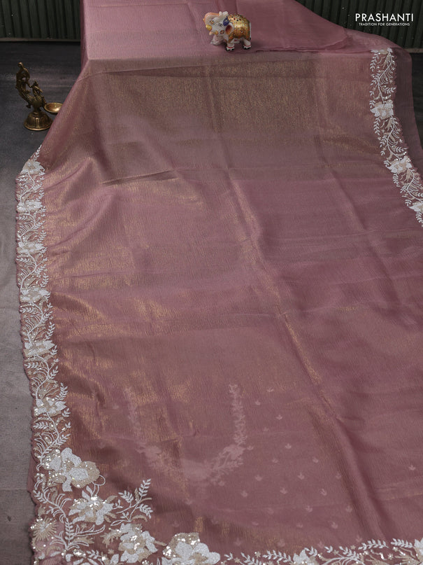 Crush tissue silk saree pastel pink with cut beads & sequin embroidery work